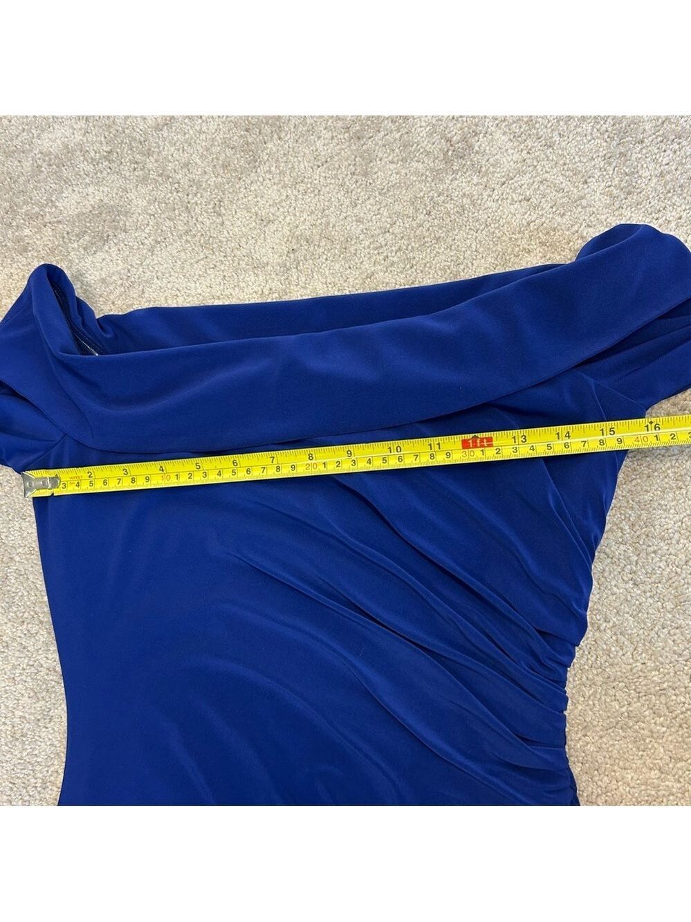 VINCE CAMUTO Cobalt Royal Blue Rhinestone Embellished Off-Shoulder Gown dress 8 - Picture 13 of 17